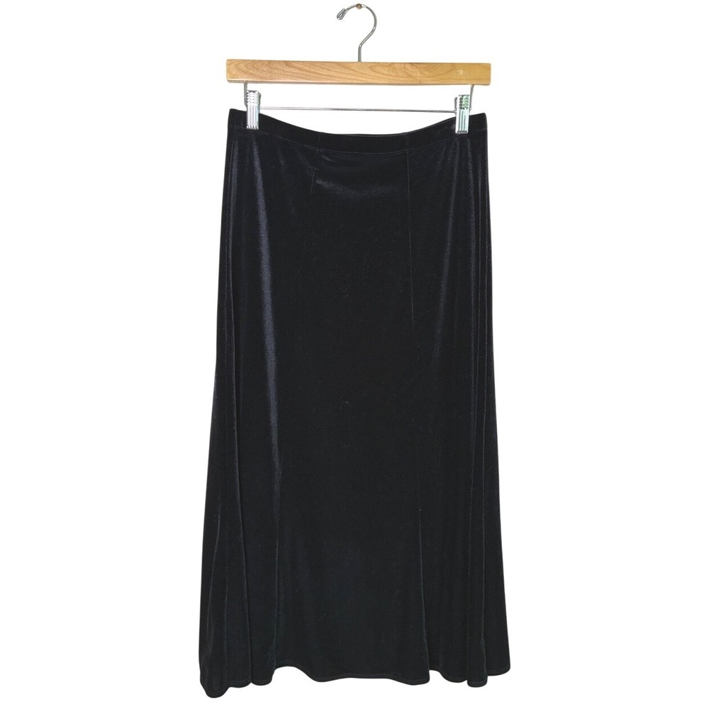 NOTATIONS Petite Medium Black Velvet Aline Midi Skirt Pull On Elastic Waist Goth